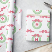 Papier Cadeau Watercolor Red Polka Dot Bow Monogram Wreath