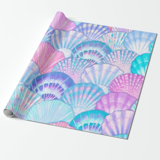 Papier Cadeau Watercolor sea shell seamless pattern. Hand drawn (Déroulé)