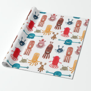 Papier Cadeau Watercolor seamless pattern of funny monsters and
