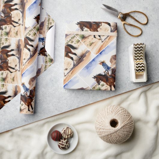 Papier Cadeau Watercolor Style Femme Chemin féminin Horseback (Artisanat)