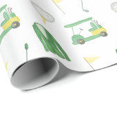 Papier Cadeau Watercolor Tournoi de golf vert et jaune (Coin rond)