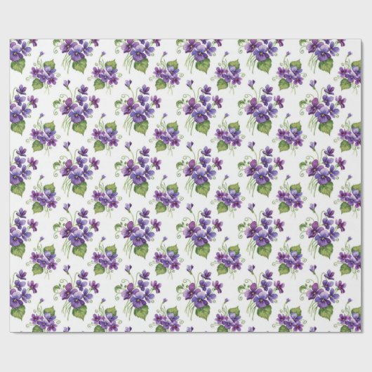 Papier Cadeau Watercolor Violet Flowers Bouquet  (Plat)