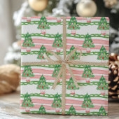 Papier Cadeau Watercolor Whimsical Striped Christmas Trees