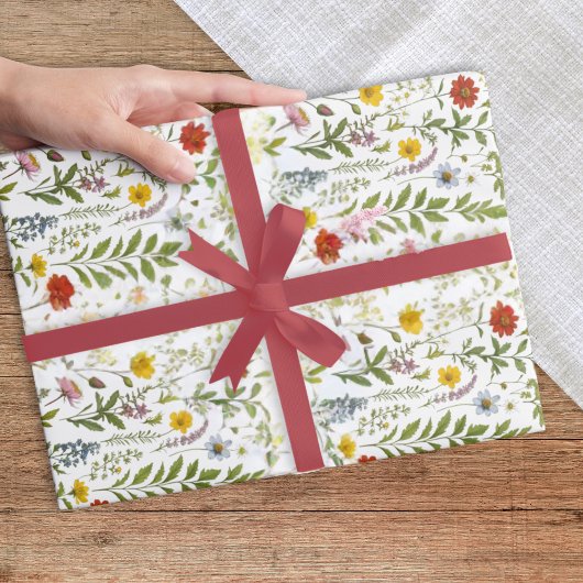 Papier Cadeau Watercolor Wildflowers Colorful Rustic Pattern