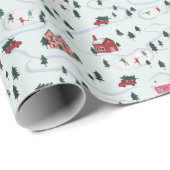 Papier Cadeau Watercolor Winter Village Scene Wrapping Paper (Coin rond)