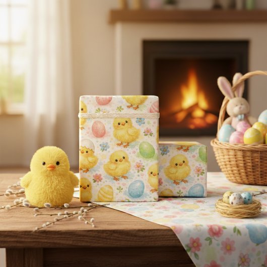 Papier Cadeau Watercolor Yellow Chick & Easter Egg 