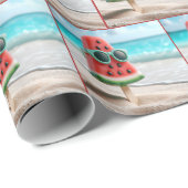 Papier Cadeau Watermelon Popsicle portant des lunettes de soleil (Coin rond)