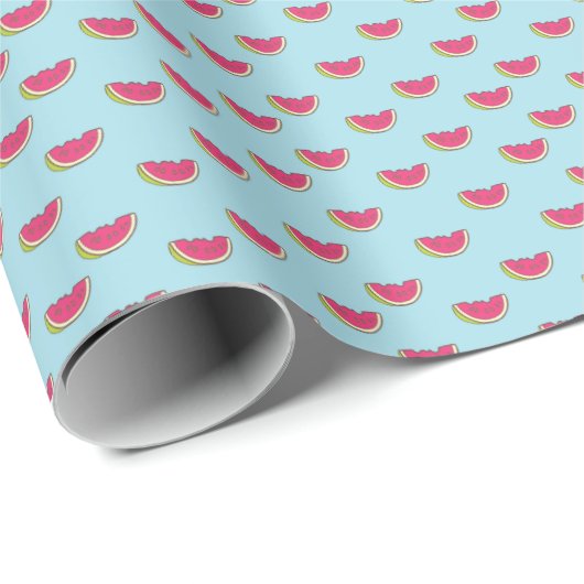 Papier Cadeau Watermelon Slices on Teal Pattern (Coin rond)
