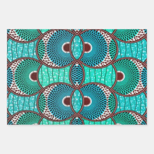 Papier cadeau Wax Africain turquoise (Devant 3)