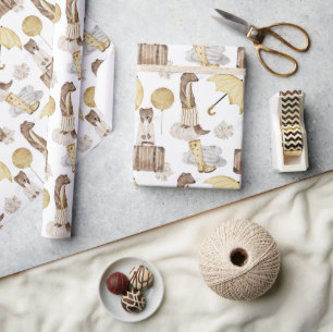 Papier Cadeau Weasel Jaune Citrouille Pluie Puddle Bagage Balloo
