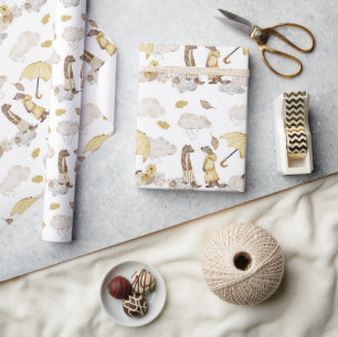 Papier Cadeau Weasels habillés en Citrouille parapluie jaune