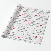 Papier Cadeau Wedding Red Hearts and Romantic Quote (Déroulé)