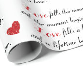 Papier Cadeau Wedding Red Hearts and Romantic Quote (Coin rond)