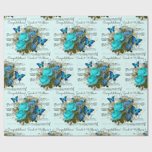 Papier Cadeau Wedding shower Ajouter des noms Turquoise Rose ble (Plat)