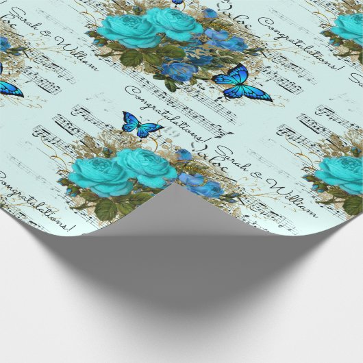 Papier Cadeau Wedding shower Ajouter des noms Turquoise Rose ble (Coin)