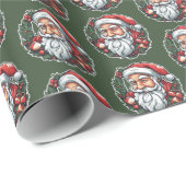 Papier Cadeau Weihnachtsmannkopf mit Kranz -  (Coin rond)