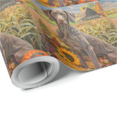 Papier Cadeau Weimaraner Chien Moisson d'automne Thanksgiving (Coin rond)