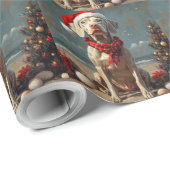 Papier Cadeau Weimaraner Chien Noël Plage Vintage (Coin rond)