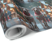 Papier Cadeau Weimaraner Dogs Christmas Snow Holiday (Coin rond)