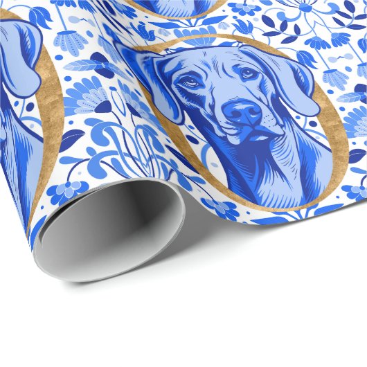 Papier Cadeau Weimaraner peering thru the letter "O" in Gold (Coin rond)