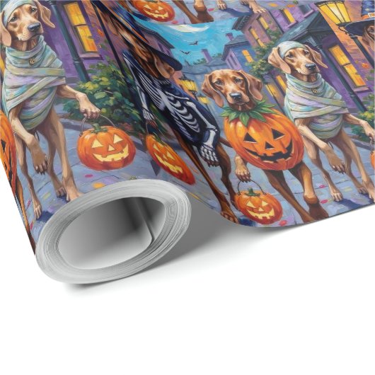 Papier Cadeau Weimaraner Trick-or-Treating in Halloween Costumes (Coin rond)