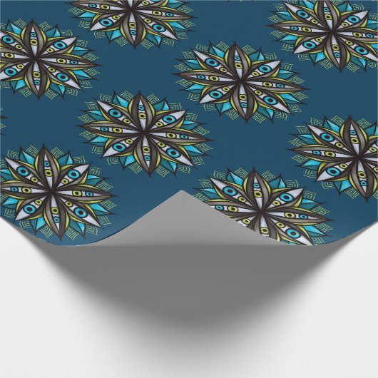 Papier Cadeau Weird Eyes Mandala Art - Trippy Flower Blue Green (Coin)