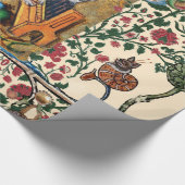 PAPIER CADEAU WEIRD MÉDIÉVAL BESTIAIRE MUSIQUE, CAT JOUER ORGE (Coin)