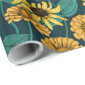 Papier Cadeau Wens et fleurs sur bleu foncé (Coin rond)