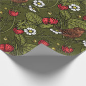 Papier Cadeau Wens et fraises sur vert foncé (Coin)