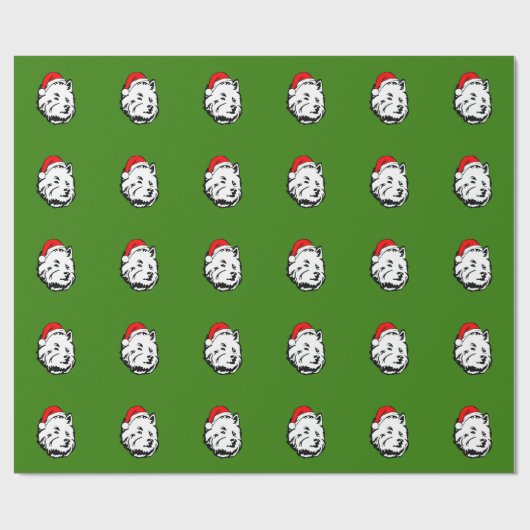 Papier Cadeau West Highland Terrier Dog avec Noël Santa Hat (Plat)