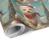 Papier Cadeau West Highland White Terrier Dog Christmas Beach (Coin rond)