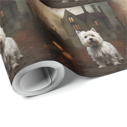 Papier Cadeau West Highland White Terrier Halloween effrayant (Coin rond)