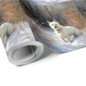 Papier Cadeau West Highland White Terrier Laissons neiger Noël (Coin rond)