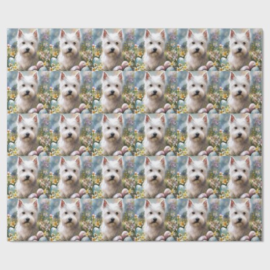 Papier Cadeau West Highland White Terrier OEufs de Pâques Vacanc (Plat)