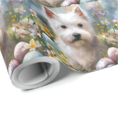 Papier Cadeau West Highland White Terrier OEufs de Pâques Vacanc (Coin rond)
