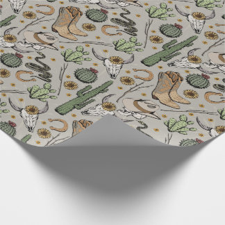 Papier Cadeau Western Americana Laughing Cowboy Skull and Cactus