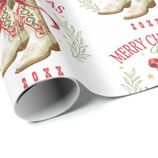 Papier Cadeau Western Christmas Cowboy Boots (Coin rond)
