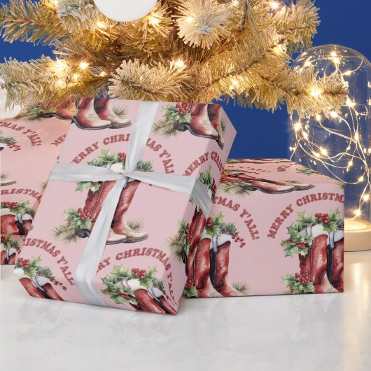 Papier Cadeau Western Cowboy Boot Joyeux Noël Y'all (Vacances)