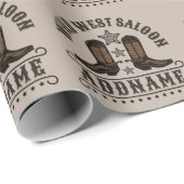 Papier Cadeau Western Cowboy Boots AJOUTER LE NOM Sheriff Spurs  (Coin rond)