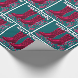 Papier Cadeau Western Cowboy Boots Joyeux Cadeau d'anniversaire