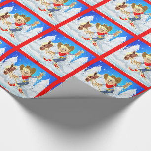 Papier Cadeau Western Cowboy Kid On Stick Horse Scène D'Hiver