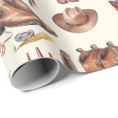 Papier Cadeau Western Cowboy Premier Rodéo Anniversaire (Coin rond)