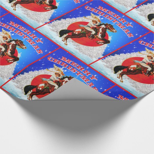 Papier Cadeau Western Cowgirl Horse Winter Scene Joyeux Noël (Coin)