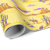 Papier Cadeau Western Desert Cowboy Horse Mesa Cactus Rustique (Coin rond)