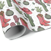 Papier Cadeau Western Howdy Christmas Cowgirl (Coin rond)