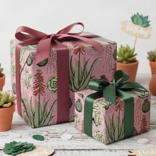 Papier Cadeau Western Pink Desert Cactus et Succulents