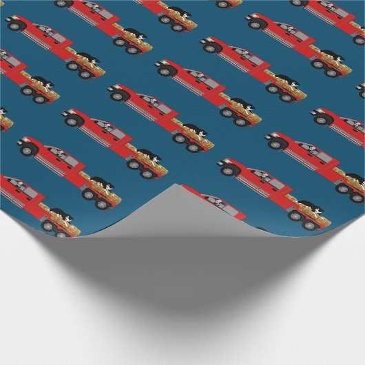 Papier Cadeau Western Ranch Cowboy en camion avec foin et chien (Coin)