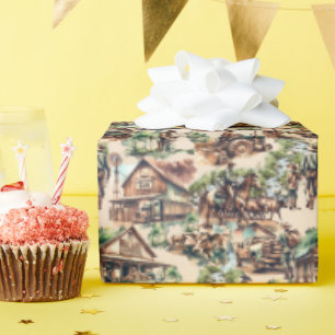 Papier Cadeau Western Ranch ou Country Farm Scène