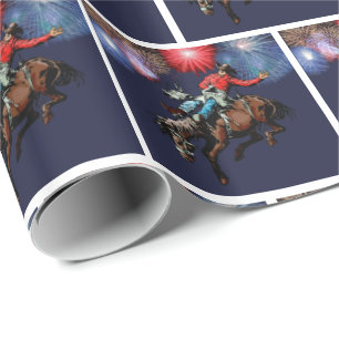 Papier Cadeau Western Rodeo Cowboy Bronder Feu d'artifice