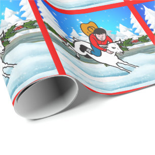 Papier Cadeau Western Rodeo Cowboy Kid Mutton Buster Scène de ne